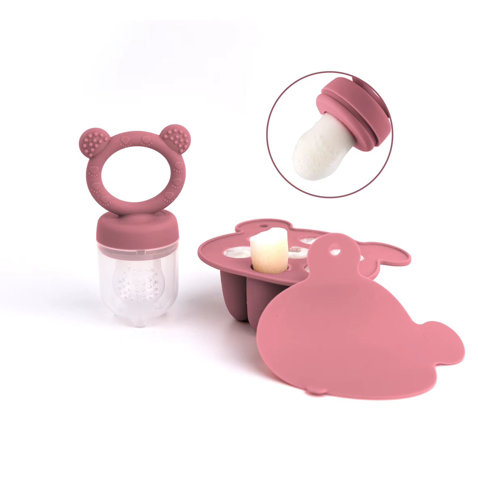 Set mordedor para frutas + molde helados osito